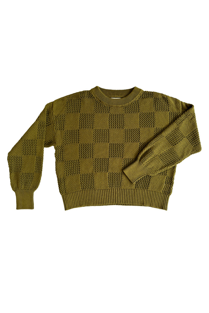 Anya Checkerboard Sweater in Fennel on white background