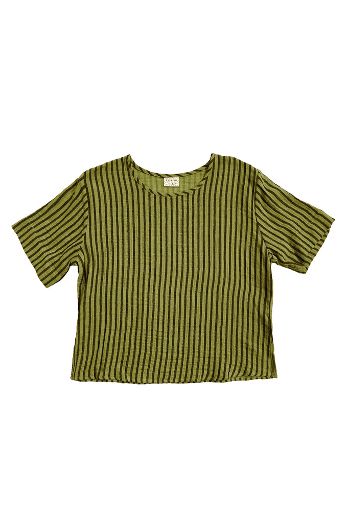 Hanna Tee in Avocado/Black Stripe on white background