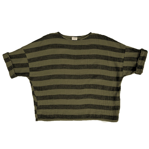 Izzy Top in Mud and Black stripe on white background