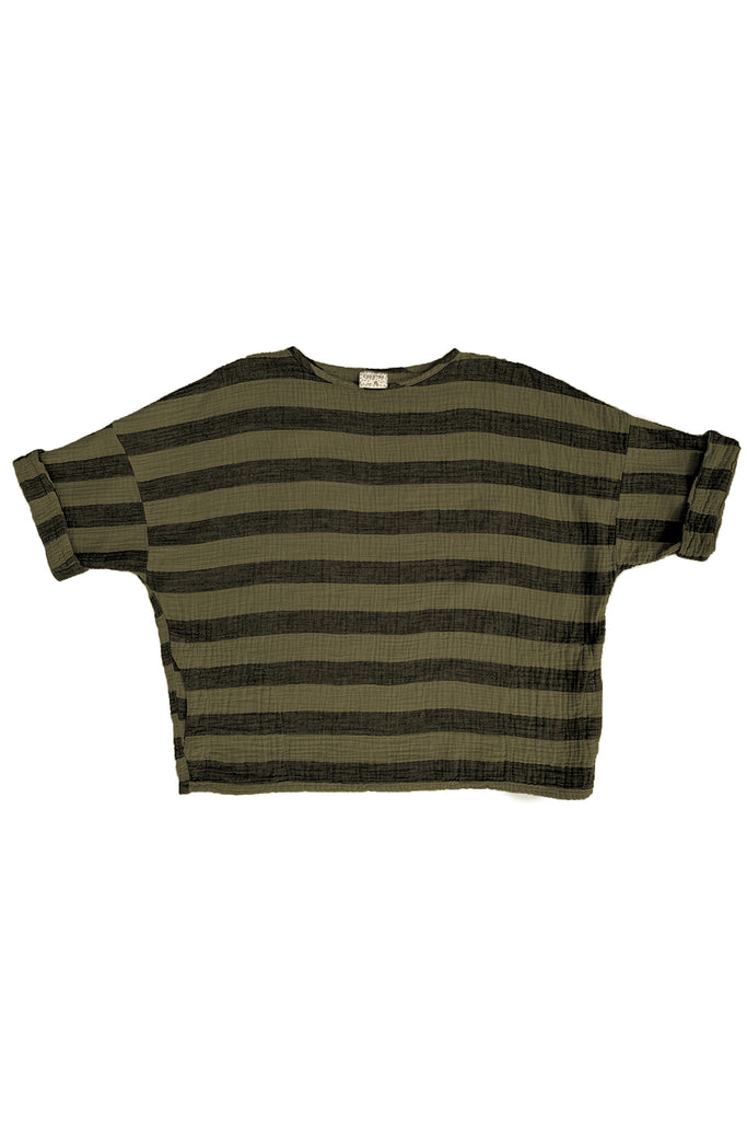 Izzy Top in Mud and Black stripe on white background
