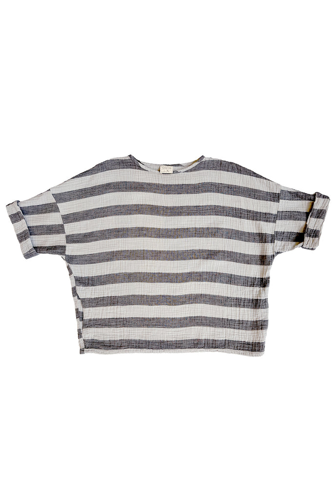 Izzy Stripe Top in Oyster in front of white background
