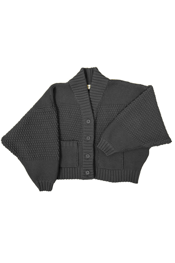 Lino Cardigan in Charcoal on white background