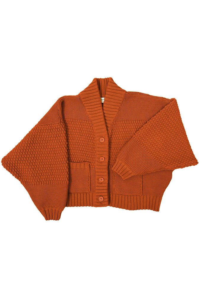 Lino Cardigan in Tomato on white background