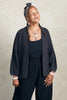 Maeva Cardigan in Charcoal on model in front of white background