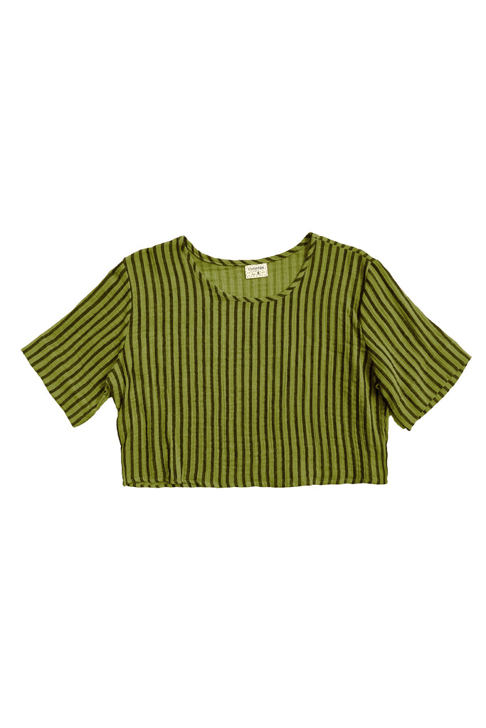 Noa Tee in Avocado/Black Stripe on white background