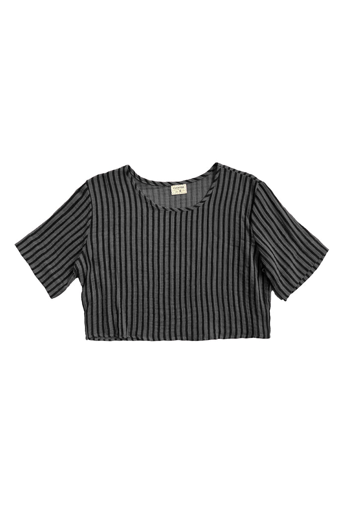 Noa Tee in Faded Black/Black Stripe on white background