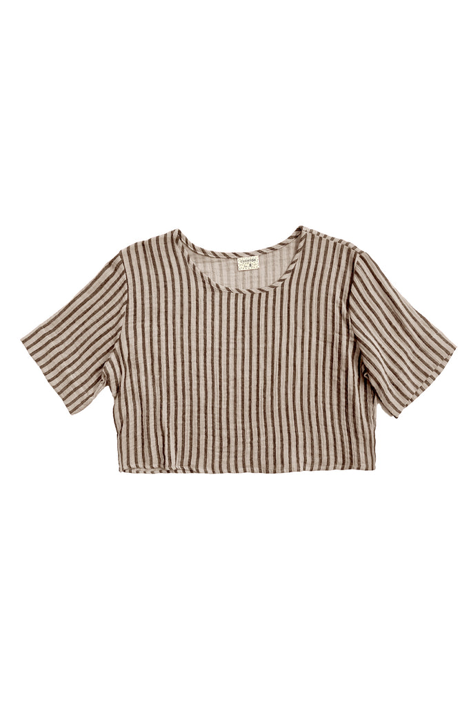 Noa Tee in Oat/Black Stripe on white background
