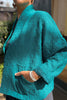 Oona Cardigan in Ocean on model with hand in pocket