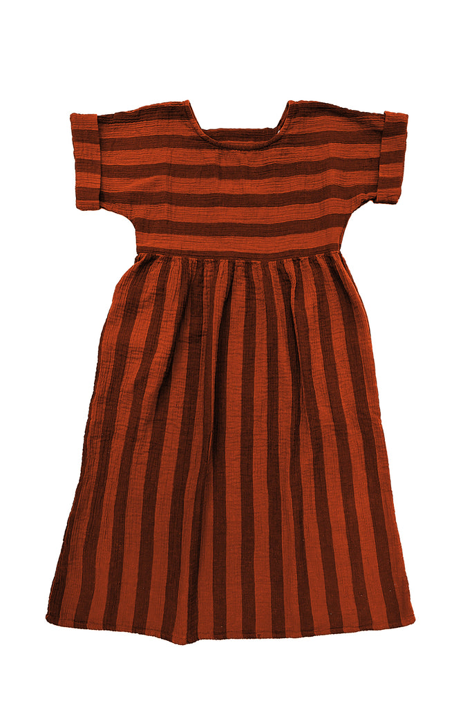 Perry Stripe Dress in Brick on white background