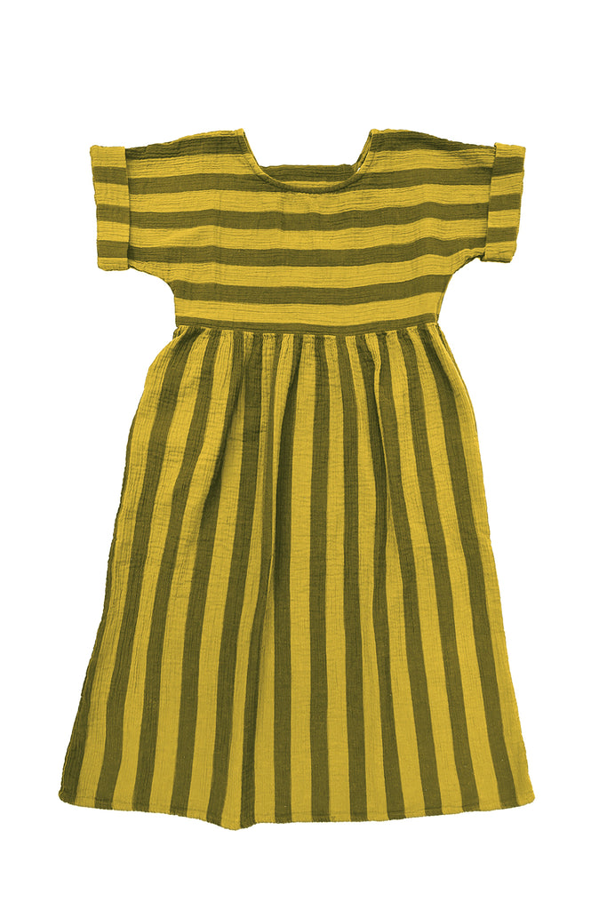 Perry Stripe Dress in Chartreuse on white background