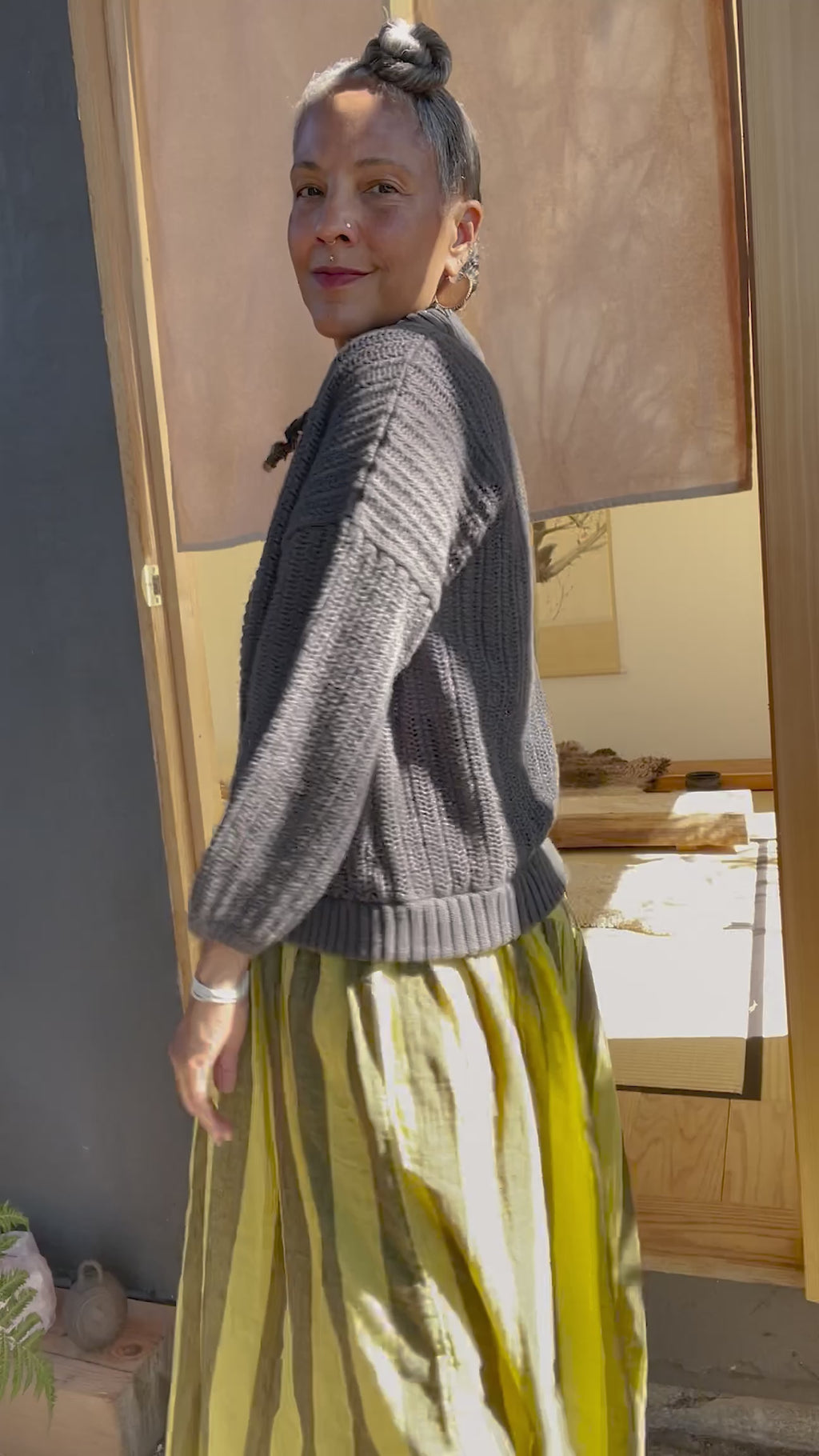 Video showing front and side views of Maeva Cardigan in Charcoal on model