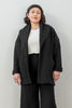 Front view of Sadie Coat in Black on model in front of white wall