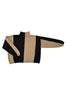 Sybil Vertical Stripe Sweater in Camel/Black on white background