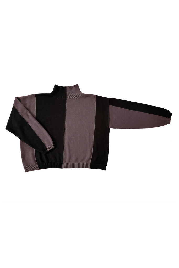 Sybil Vertical Stripe Sweater in Peppercorn/Black on white background