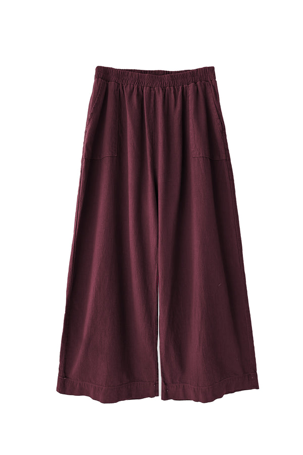 Wide Leg Atlas Pant in Burgundy on white background