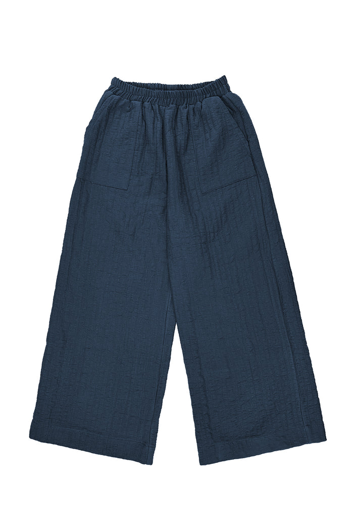 Quilted Wide Leg Pant in Indigo on white background