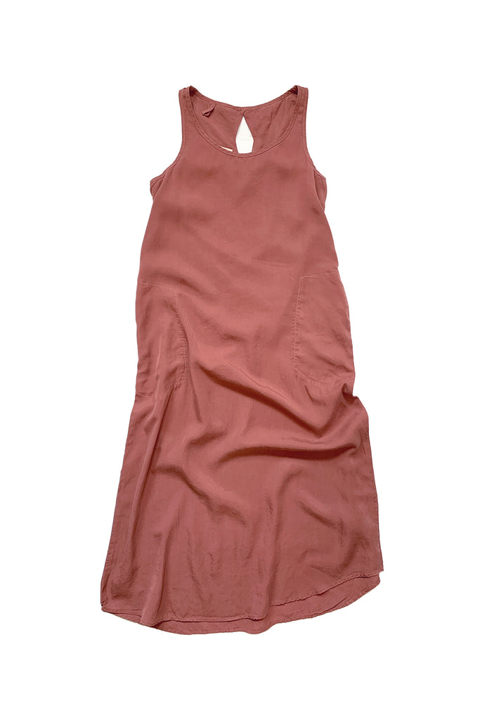 sleeveless maxi dress in pink on white background
