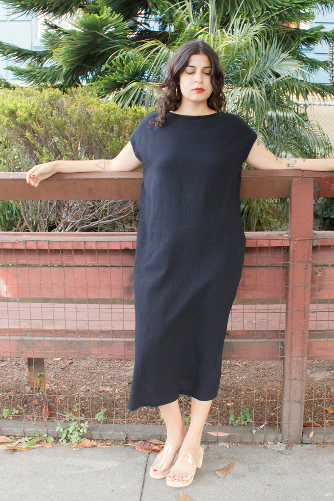 Long black dress on model