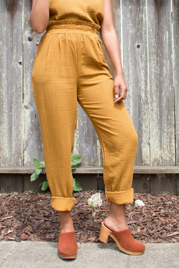 yellow elastic waist pants 