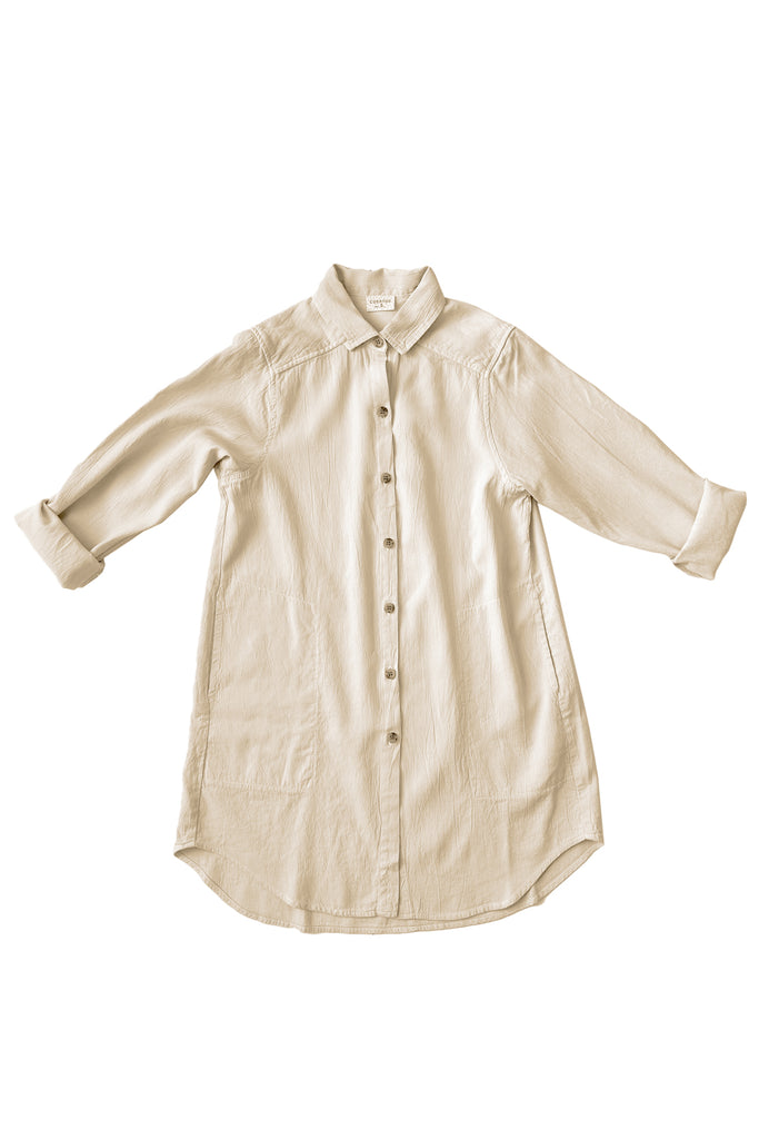 Long sleeve button up with collar in natural white